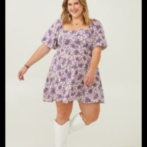 ARULA PURPLE FLORAL PUFF SLEEVE DRESS NWOT